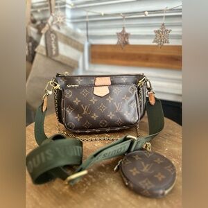 Sold on my FB. Louis Vuitton Brown Monogram Crossbody with Green Strap